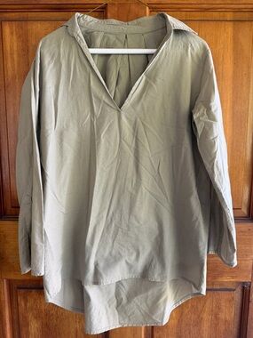 Women's Olive Green Long-Sleeve V-Neck Shirt